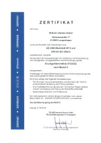 Zertifikat DIN EN 3834 2 und AD 2000 Merkblatt HP 0 TUEV